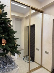 Миниатюра Шкаф-купе двухдверный с зеркальными фасадами в золотом профиле 2